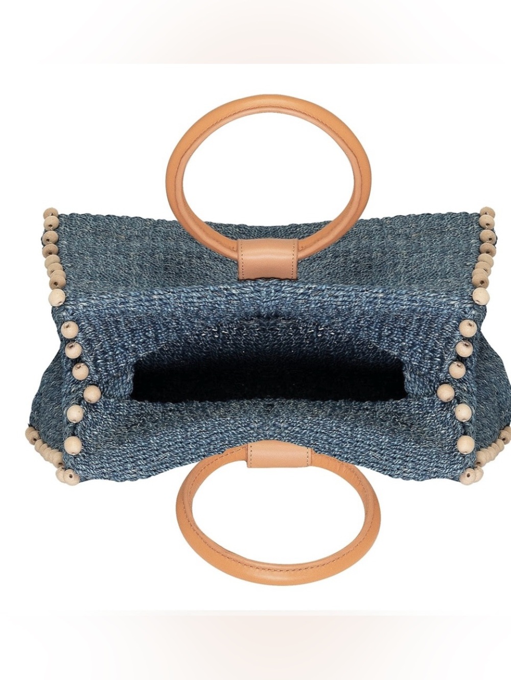 ARNAZ Philippines Blue Woven Straw Handbag Mini Tote Leather Ring Handles Beads - Picture 4 of 14